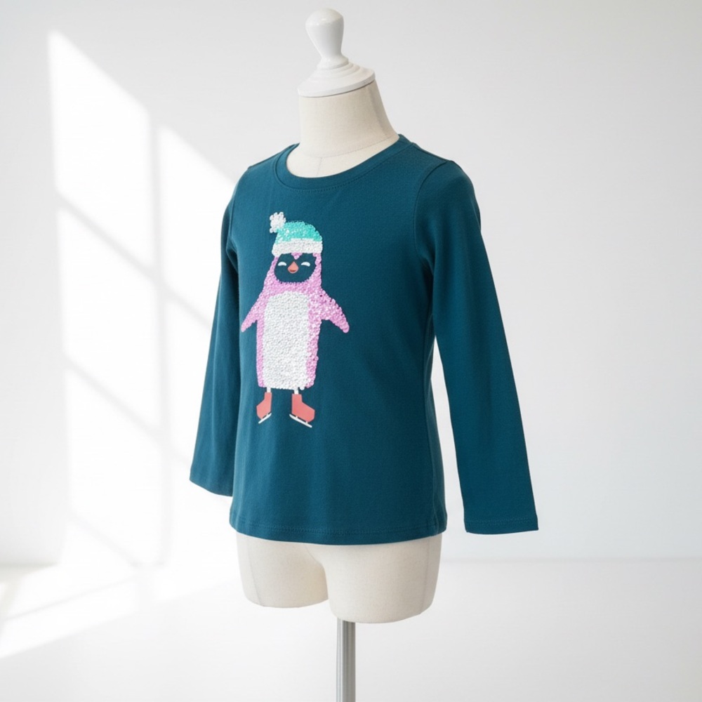 Long Sleeve Tee with Christmas Sequins Girl's Size XS 4/5